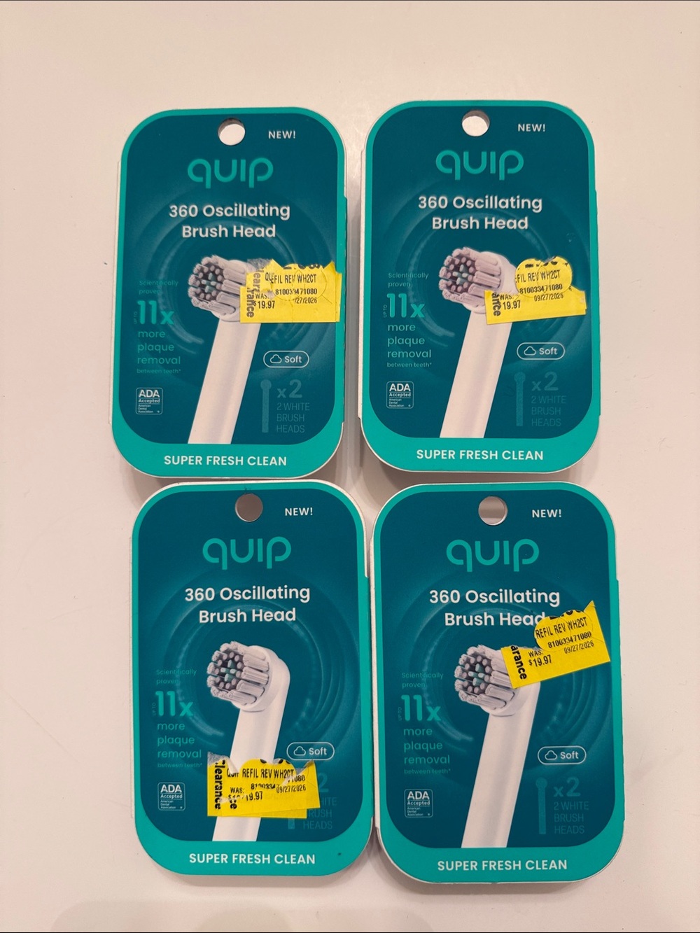 Quip 360 Oscillating Brush Heads, 4 Packs, 8 Brush Heads, New, Sealed